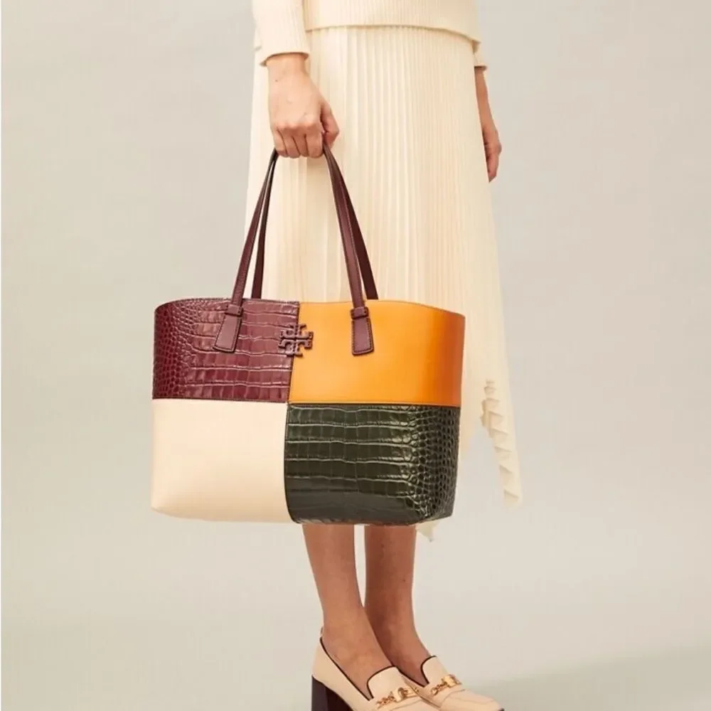 Tory Burch McGraw Embossed Color-Block Tote Bag